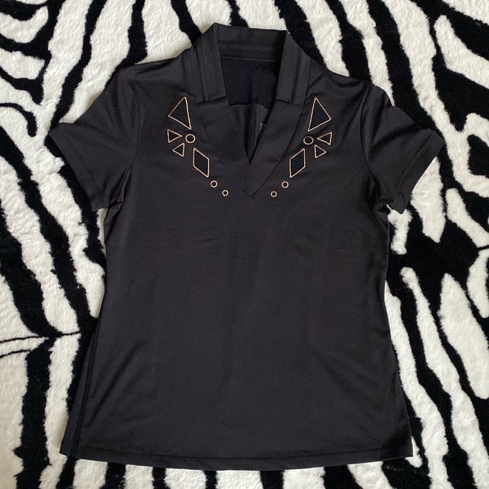 😍 Lucky in Love Cutwork Applique Black/Rose Gold Short Sleeve Golf ⛳️ Top XS!!